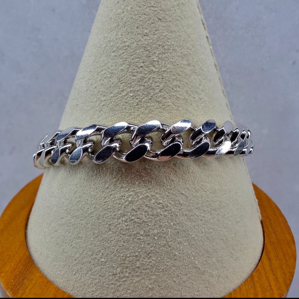 9" 8.3mm Monaco Cuban Link Bracelet Rhodium Finish 37.73g